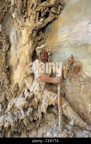 L'intérieur de la 16e C. Grand ou Grotte Grotta di Buontalenti dans les jardins de Boboli, Florence, Italie. Scène pastorale avec bergers Banque D'Images