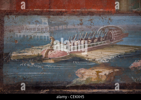 Italie, Naples, Pompéi, Musée du Temple d'Isis, Naumachie, représentation d'une bataille navale
