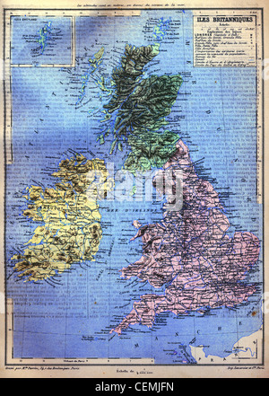 La carte des îles britanniques avec des signes et leur explication. Banque D'Images