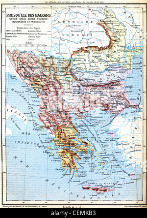 Le plan de la péninsule des Balkans (Turquie, Grèce, Roumanie, Serbie et Monténégro) avec des signes et leur explication. Banque D'Images