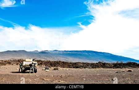 ZONE D'ENTRAÎNEMENT POHAKULOA, Hawaii -- des soldats de la 57e Compagnie de police militaire, 728e Bataillon MP, 8e Brigade MP maintiennent la sécurité pendant l'exercice de terrain de la 57e MP Co., ici, le 16 2012 février. Banque D'Images