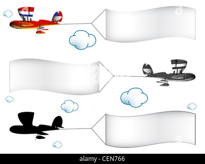 Caricature les avions avec des bannières dans le ciel nuageux, abstract vector art illustration ; image contient la transparence Banque D'Images