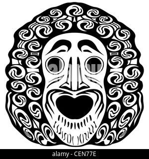 Face tribal contre fond blanc ; abstract vector art illustration Banque D'Images