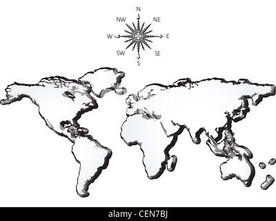 Carte Du Monde Noir Avec Rose Des Vents Photo Stock Alamy