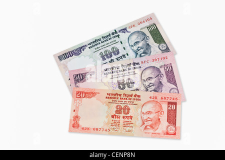 20, 50 et 100 projets de roupie indienne avec le portrait de Mahatma Gandhi, l'Inde, l'Asie Banque D'Images