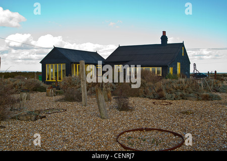 Perspective Cottage à Dungeness, ancien directeur de film hideaway accueil Derek Jarman décédé en 1994 de maladie liée au sida Banque D'Images