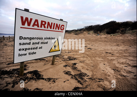 Panneau d'avertissement sur Brean Plage, Près de Burnham-on-Sea, Somerset Banque D'Images