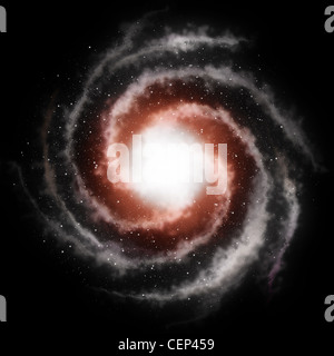 Galaxie spirale rouge contre l'espace noir et les étoiles dans l'espace profond Banque D'Images