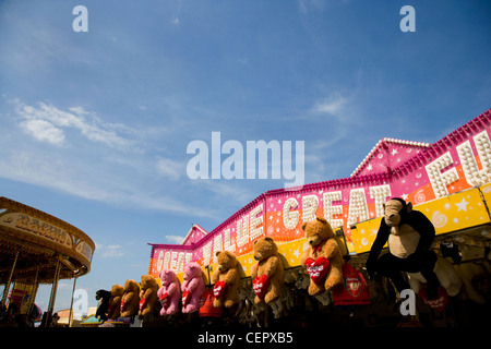 Prix adorable en peluche accroché à un parc d'étal à Whitstable. Banque D'Images