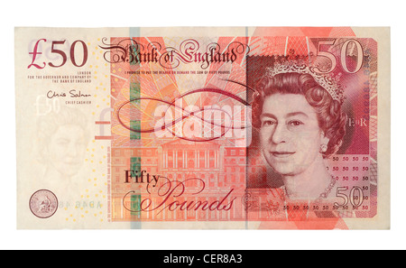 Cinquante pound note, £50 remarque, anglais cinquante pound note sur fond blanc Banque D'Images