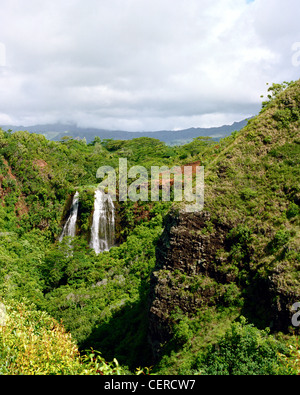 Contre les chutes de Opaekaa le Makaleha Montagnes Kaua'i Hawaii Banque D'Images