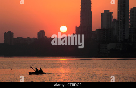 L'Inde, Maharashtra, Mumbai, Malabar Hill, Skyline, coucher de soleil, Banque D'Images