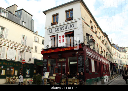Restaurant Le Consulat, Rue St rustique, Montmartre, Paris, France Banque D'Images