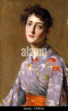 William Merritt Chase ( 1849 - 1916) Peintre américaine fille dans un costume japonais Banque D'Images