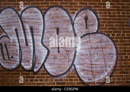 L'art du graffiti sur un mur de brique d'une ligne-maison près d'une allée chez "les chantiers" à Washington DC Banque D'Images