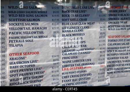 Marché aux poissons de SANTA BARBARA EN CALIFORNIE,LISTE DE PRIX Banque D'Images