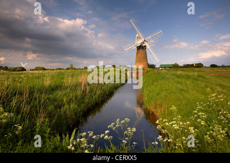 Une vue vers l'usine de St Benet sur les Norfolk Broads. Banque D'Images