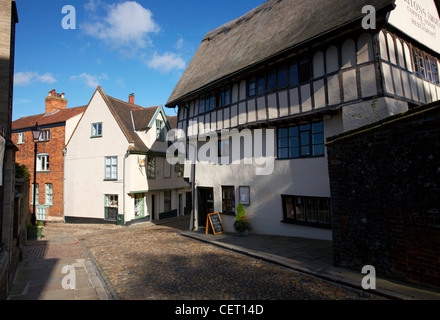 Les rues pavées et les vieux immeubles de Elm Hill, à Norwich. Banque D'Images