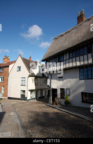 Les rues pavées et les vieux immeubles de Elm Hill, à Norwich. Banque D'Images