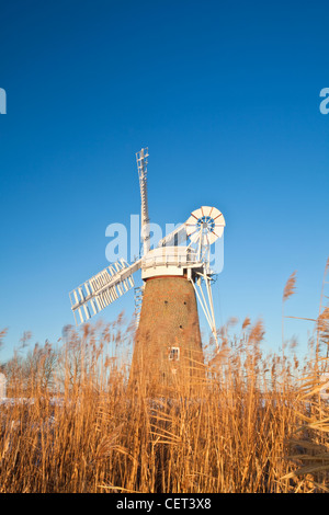 Le moulin de Drainage Hardley nouvellement restauré, construit en 1874, sur les Norfolk Broads. Banque D'Images