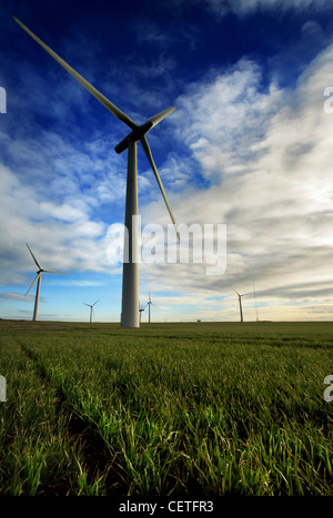 Ciel bleu au-dessus des turbines de Parc éolien Withernsea dans l'East Yorkshire. Banque D'Images