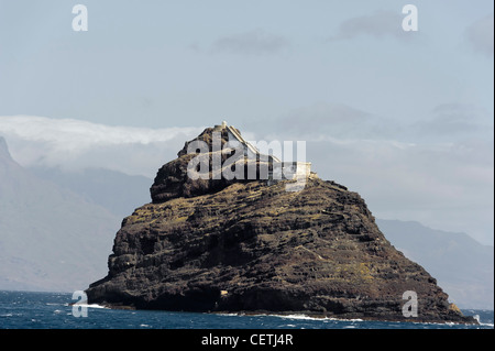 Phare Islote dos Passaros vor Mindelo Sao Vicente, Cap Vert, Afrique du Sud Banque D'Images