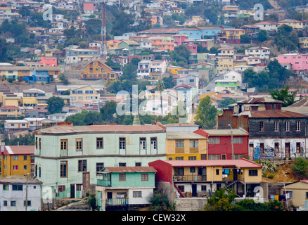 ValparaIso, Chili. L'Amérique du Sud. Vue depuis le Cerro Bellavista. Banque D'Images