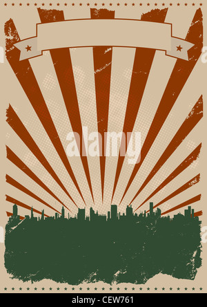 Illustration d'un grunge american poster avec des gratte-ciel d'ossature Banque D'Images