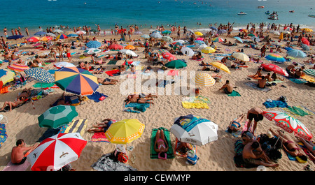 Paniers-plage avec transats à Praia dos Pescadores situé juste en face de la vieille ville d'Albufeira en Algarve, la région la plus méridionale du Portugal Banque D'Images