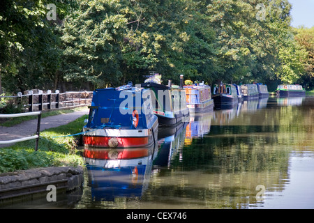 Les bateaux amarrés sur le canal d'Oxford par Jéricho. Banque D'Images