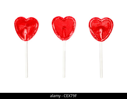 Trois sucettes en forme de coeur, des coeurs d'amour Banque D'Images