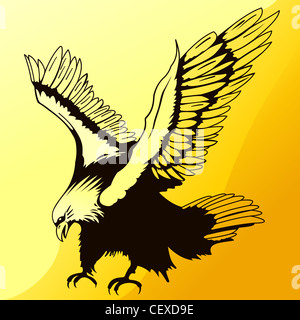 Aigle atterrissage Silhouette - Illustration de l'aigle majestueux alors que l'atterrissage sur fond orange Banque D'Images