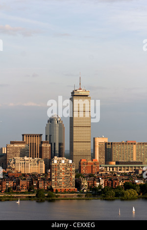 Vue de la Boston, MA Ligne d'horizon de Back Bay, y compris l'arrêt Prudential Tower. Banque D'Images