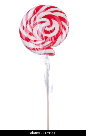 Belle lollipop avec rayures rouges et blanches sur fond blanc Banque D'Images