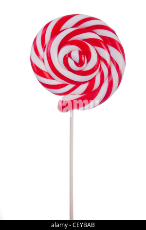 Belle lollipop avec rayures rouges et blanches sur fond blanc Banque D'Images