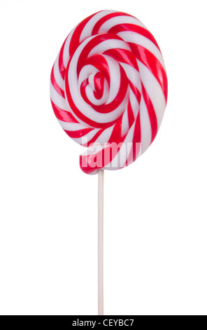 Belle lollipop avec rayures rouges et blanches sur fond blanc Banque D'Images