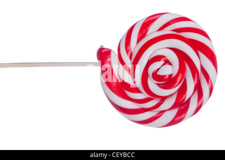 Belle lollipop avec rayures rouges et blanches sur fond blanc Banque D'Images