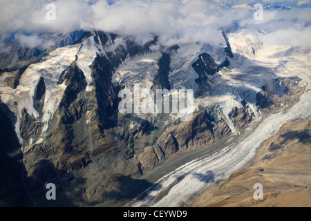 Pasterze Glacier à - vue aérienne du massif du Grossglockner, Autriche Banque D'Images