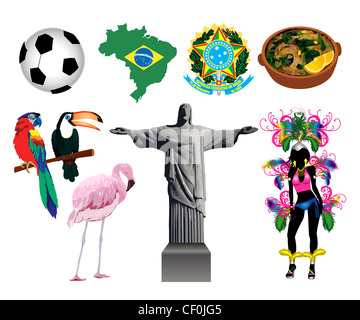 Vector Illustration de plusieurs icônes et symboles du Brésil. Banque D'Images
