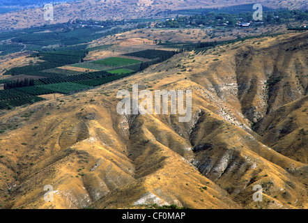 Une vue aérienne de collines et de l'agriculture, près du lac de Tibériade, la Galilée, Israël Banque D'Images