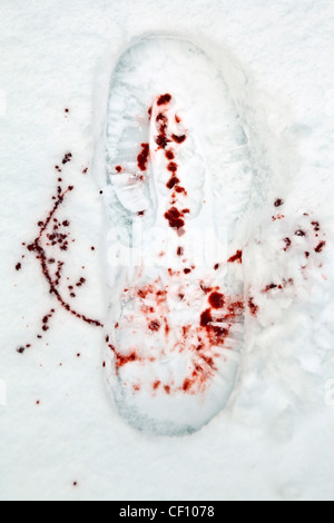 L'empreinte sanglante dans la neige Banque D'Images