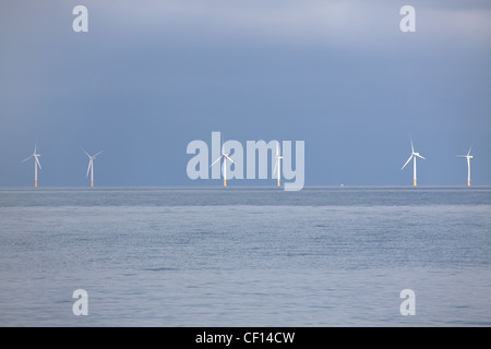 Les éoliennes en mer d'Irlande du Nord du Pays de Galles, près de la station balnéaire de Colwyn Bay. Banque D'Images