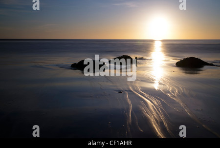 Bridlington South beach au lever du soleil Banque D'Images