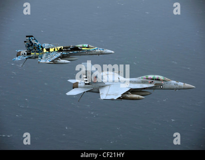 GOLFE PERSIQUE (fév 25, 2012) un Hornet F/A-18C affecté au Strike Fighter Squadron (VFA) 113, piloté par Cmdr. Craig Sicola, se forme après un ravitaillement en vol lors d'une mission effectuée à partir du porte-avions de la classe Nimitz USS Carl Vinson (CVN 70). Carl Vinson et Carrier Air Wing (CVW) 17 sont déployés dans la zone de responsabilité de la 5e flotte américaine Banque D'Images