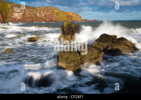 Les tempêtes d'hiver créer une énorme houle dans la mer du Nord près de St Abbs. Banque D'Images