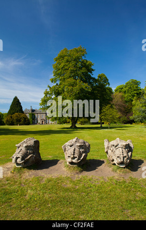 Pierres de chefs de Griffin dans les jardins de Wallington Hall, un 17e siècle grade l énumérés maison de campagne. Banque D'Images