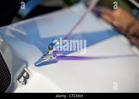 Open top Classic car avec la figure et ruban violet Banque D'Images