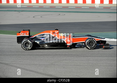 Charles Pic (FRA), Marussia Formule 1 pendant une session de test sur circuit de Catalogne, Espagne Banque D'Images