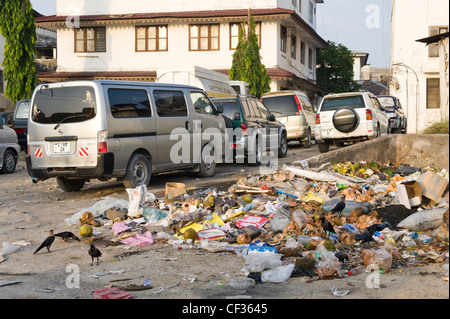 Les déchets déversés dans Stone Town Zanzibar Tanzanie Banque D'Images