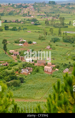 Village typiquement malgache près d'Antsirabe, hautes terres de Madagascar Banque D'Images